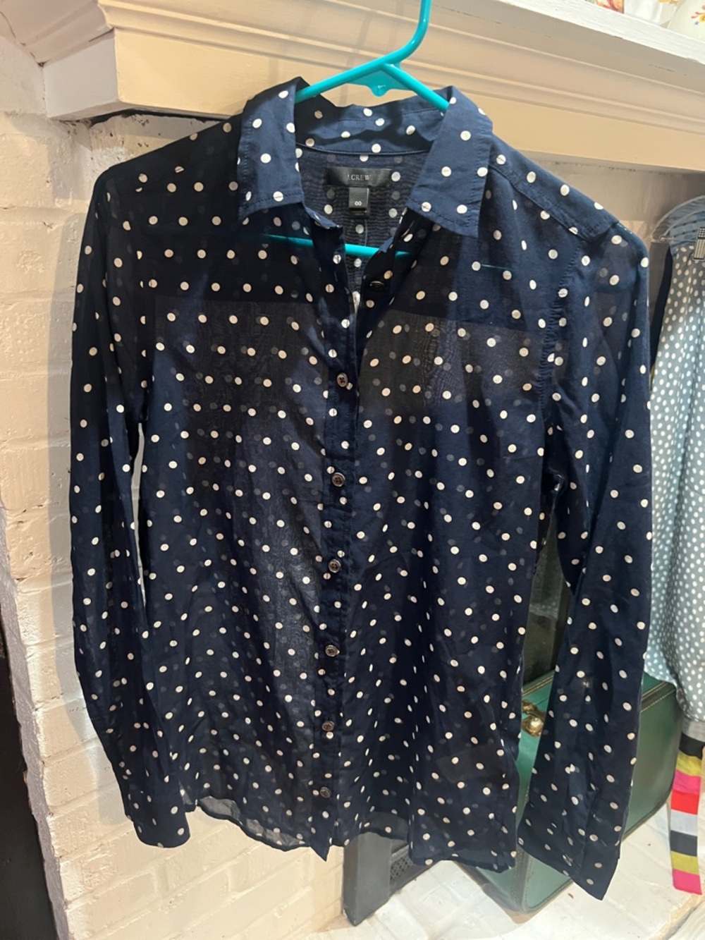 J. Crew Navy Blue Polka Dot Button-Up Blouse